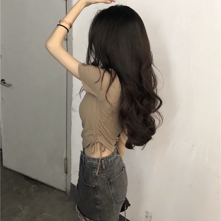 COZOK Áo Thun Tay Ngắn Dáng Ôm Phối Dây Rút Thời Trang Trẻ Trung
