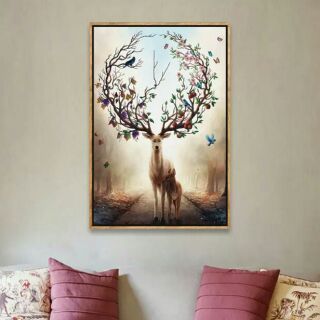 Tranh canvas mẫu tử hươu 60×90 kèm khung