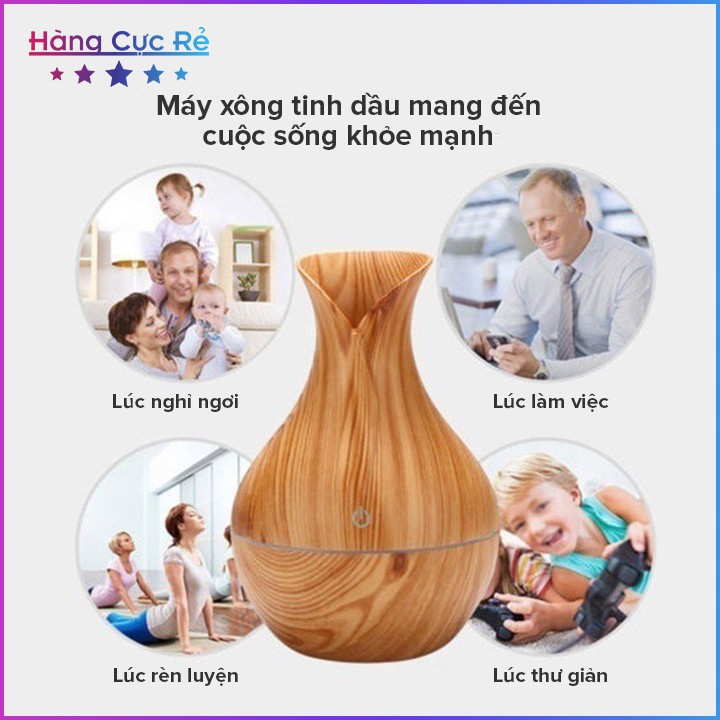 Máy xông tinh dầu, hình Lọ Hoa vân gỗ, nút cảm ứng, phun sương tạo ẩm Freeship Tặng móc khóa - Shop Hàng Cực Rẻ