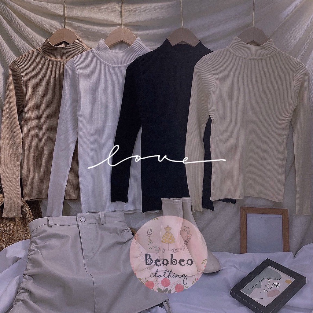 Áo len thun gân cổ 3 phân tay dài ulzzang