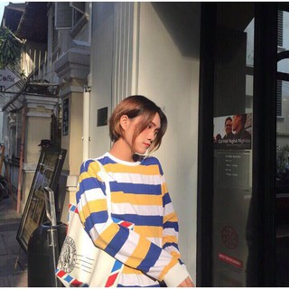 Áo Sweater Sọc Vàng Phối Trắng Xanh