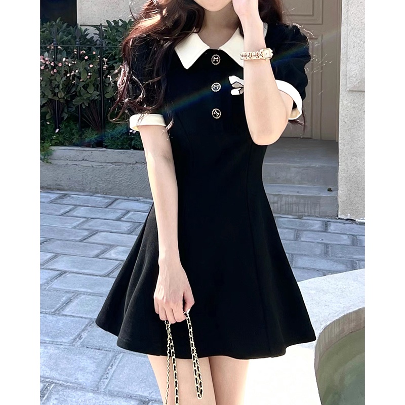 Đầm Thun polo Ngắn Tay Màu Đen Phong Cách Hàn Quốc Thời Trang Mùa Hè 939 Dành Cho Nữ