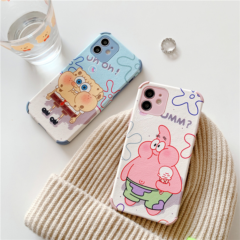 Ốp điện thoại da họa tiết hoạt hình Spongebob cho Iphone 12 11 Pro Max X Xr 7 8 6 Plus | BigBuy360 - bigbuy360.vn