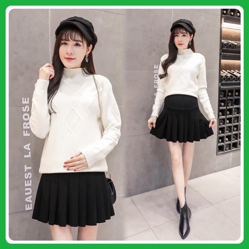 Chân váy bầu xếp ly chất umi hàng đẹp (có quần trong)