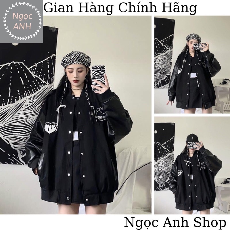 Áo khoác bomber nỉ phối tay da phong cách đường phố mạnh mẽ cá tính