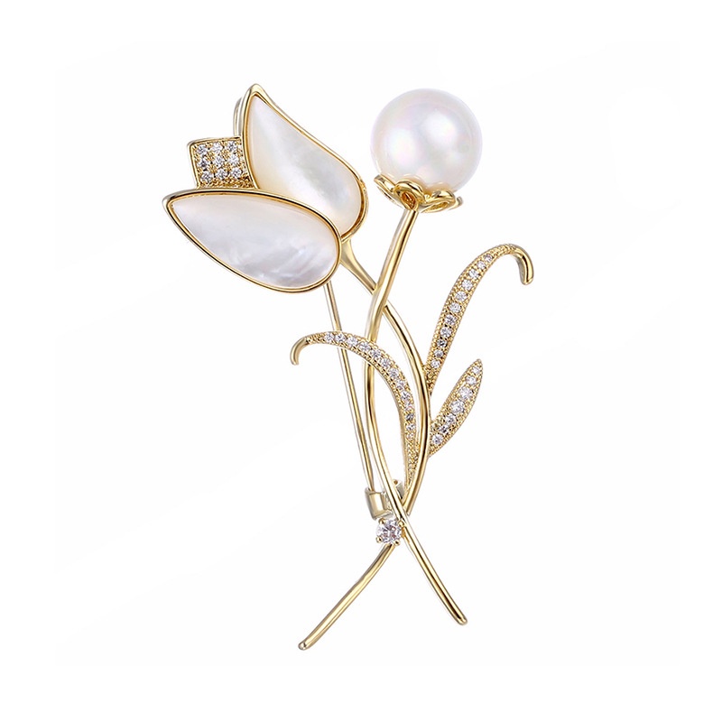 Ghim Cài Áo Hình Hoa Tulip Đính Đá Và Ngọc Trai Nhân Tạo Sang Trọng