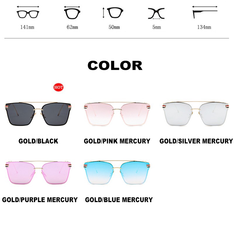 Kính mát gọng kim loại kiểu vuông thời trang cho nữ