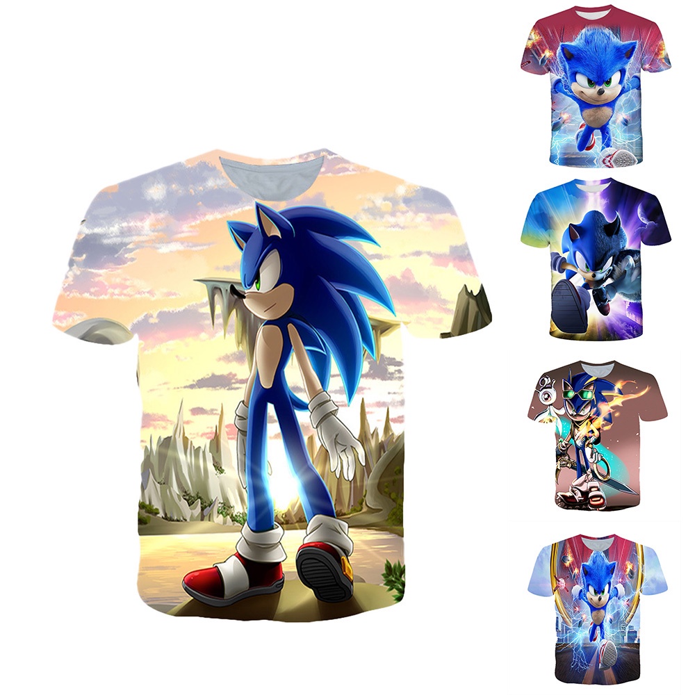 Áo Thun Tay Ngắn In Hình Sonic 3D Bằng Cotton Thoáng Khí Thời Trang Dự Tiệc Cho Bé Trai Và Gái