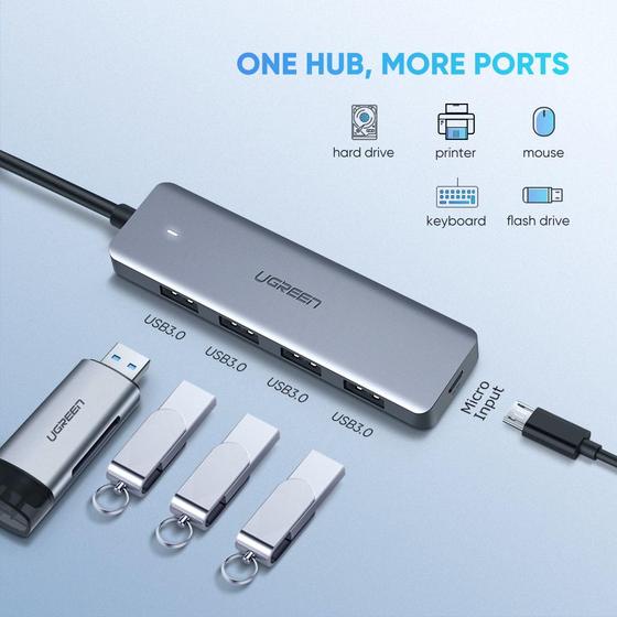 Hub USB type C, USB 3.0 sang 4 cổng USB 3.0 hỗ trợ cổng nguồn Micro USB 5V UGREEN CM219 CM136