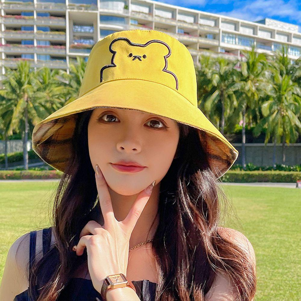 Mũ Tai Bèo Cotton Chống Nắng Có Thể Đảo Ngược Hình Gấu Cho Nữ