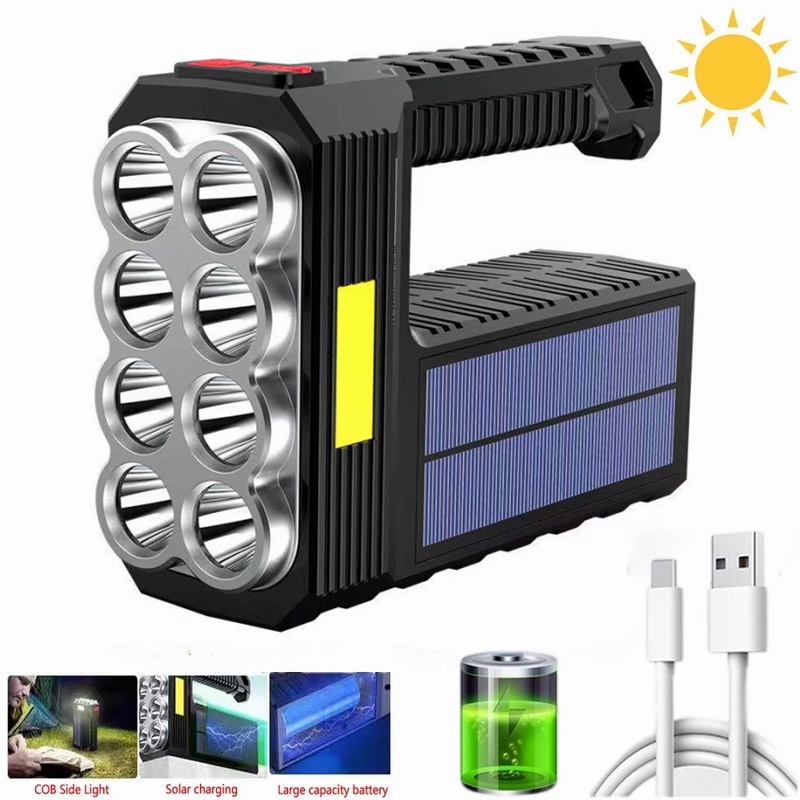 Đèn Pin Năng Lượng Mặt Trời 8Led Siêu Sáng Chống Rơi Có Cổng Sạc USB