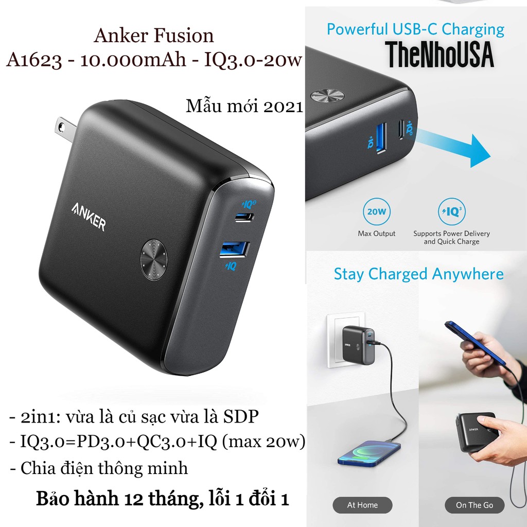 Pin sạc dự phòng 2 in 1 Anker Powercore Fusion 10.000 - 20W - A1623 [BH 12T]