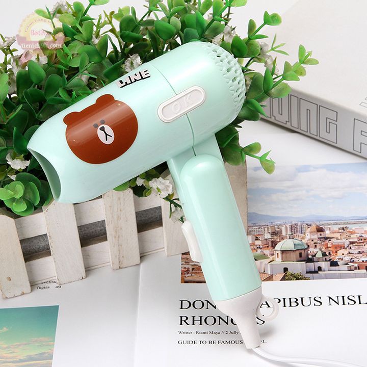 Máy sấy tóc nóng lạnh gấp gọn mini cầm tay 2 chế độ hình thú LINE - 400W