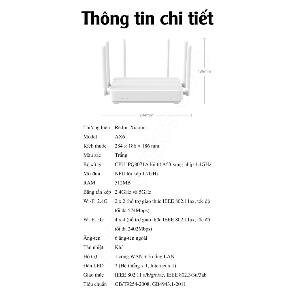 [Mã SKAMA07 giảm 8% đơn 250k]Router Wifi Xiaomi Redmi AX6 hỗ trợ Wifi 6 - Mesh - 248 thiết bị - 2976Mbps | BigBuy360 - bigbuy360.vn