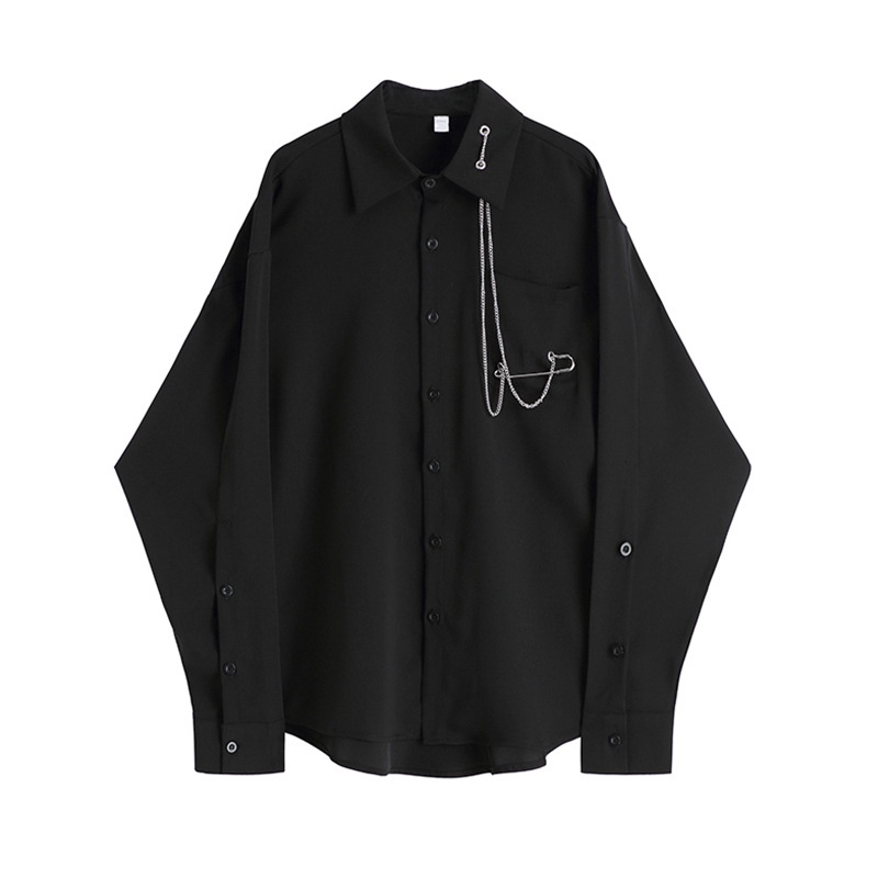Áo Sơ Mi Màu Trơn Dáng Rộng Phối Khóa Cài Và Dây Xích Thời Trang Đường Phố Cho Nam Và Nữ TF1