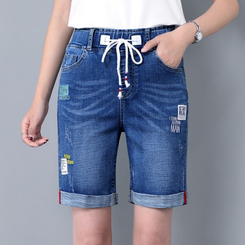 Quần Short Jean Lưng Thun Dây Rút Thời Trang Cho Nữ