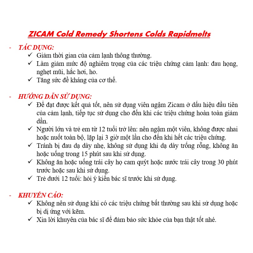 [DATE 07/2023] ZICAM CÔLD REMEDY SHORTENS CÔLDS RAPIDMELTS CITRUS FLAVOR 56 TABLETS (56 VIÊN VỊ CHANH)