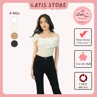 Áo Kiểu Nữ Lệch Vai Gợn Sóng, Áo Thun Trễ Vai Nữ Hàng Quảng Châu Cao Cấp Phong Cách Ulzzang - Latis Store