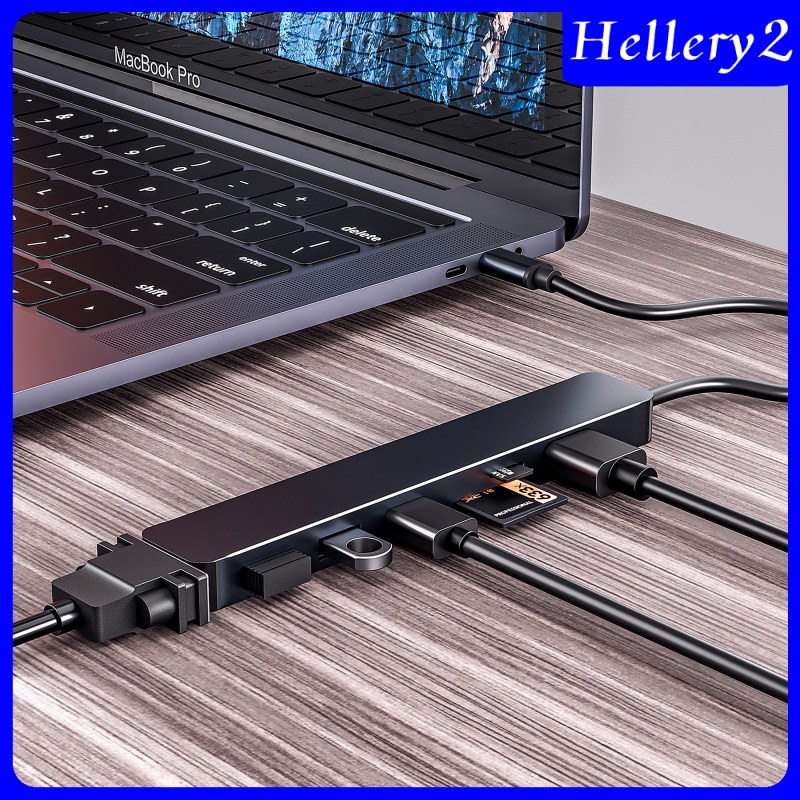 [HELLERY2] Aluminum 7 in 1 USB 3.0 C to HDMI Hub Adapter Dongle TF SD Reader Slot