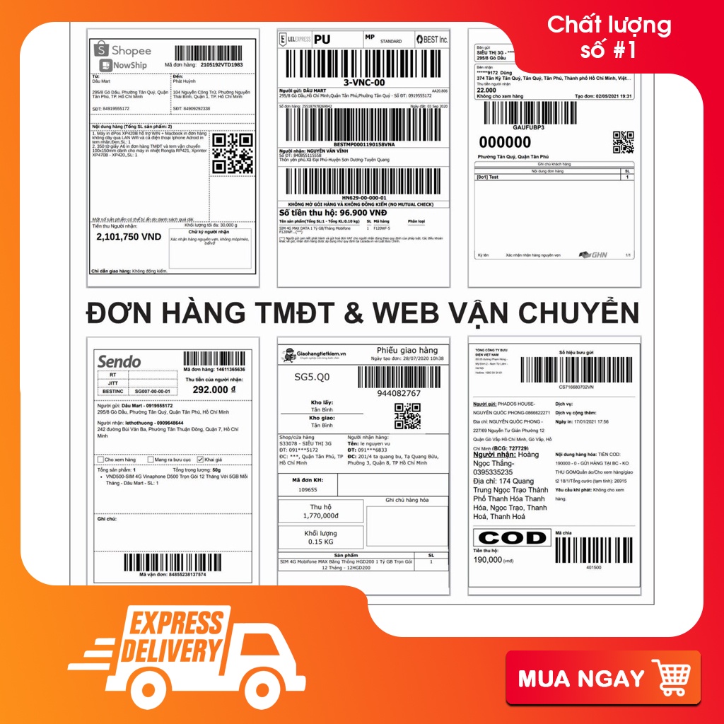 Tem decal mã vạch 70x100mm, tem in đơn Shopee 70x100, Tem nhiệt A7 7x10 cm cuộn 30m