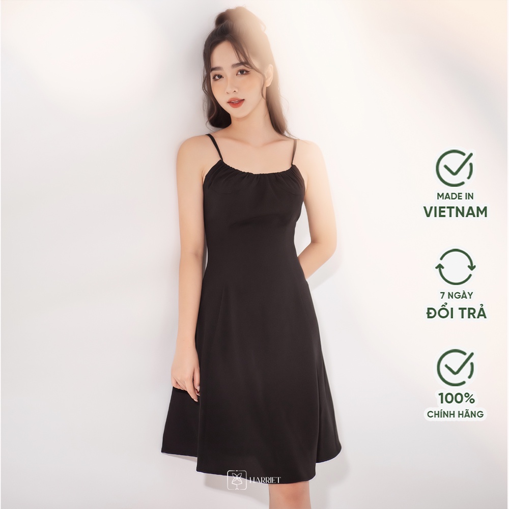 Váy dự tiệc hai dây màu đen nhún ngực xinh xắn ôm eo Pansy Harriet