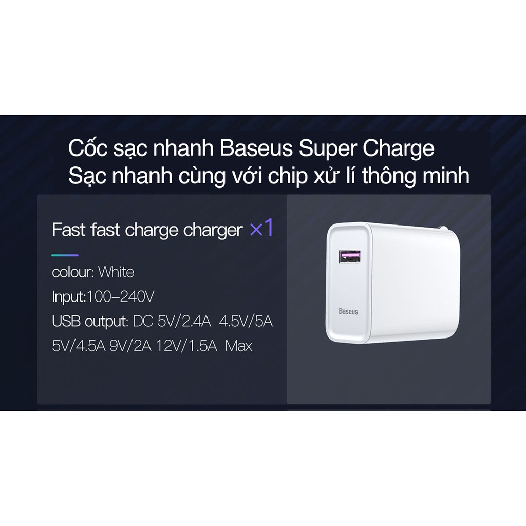 Củ sạc Nhanh Baseus Super Speed Charge sạc nhanh 5A công suất 22.5W  CN gập gọn bảo vệ quá dòng cho Huawei ịPhone