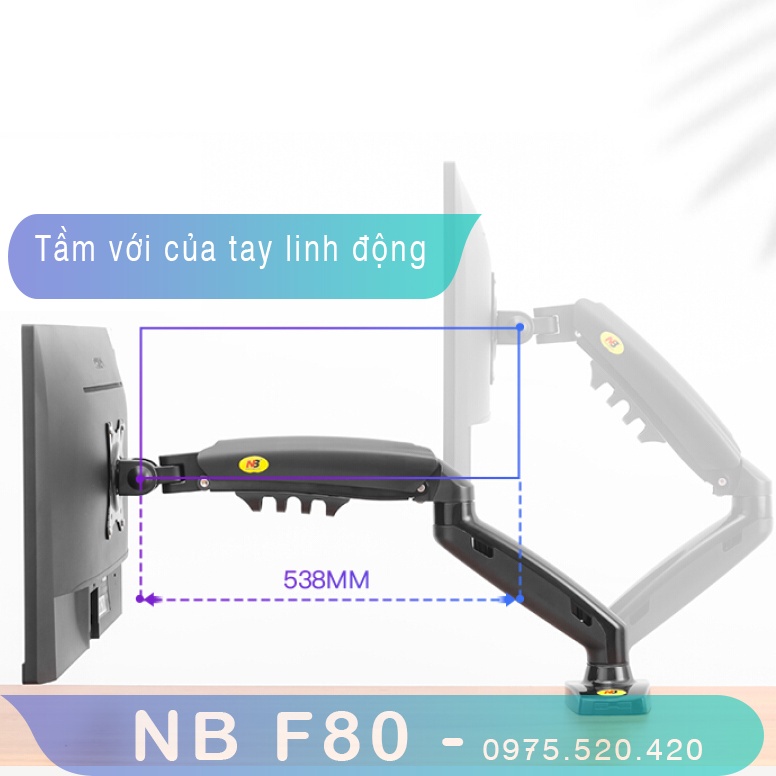 NB–F80 /Giá Treo Màn hình máy tính/ Tay treo màn hình/ Xoay 360 độ [Màn Hình 17&quot; - 27&quot;] – [ Ưu việt hơn XL03/ M051]