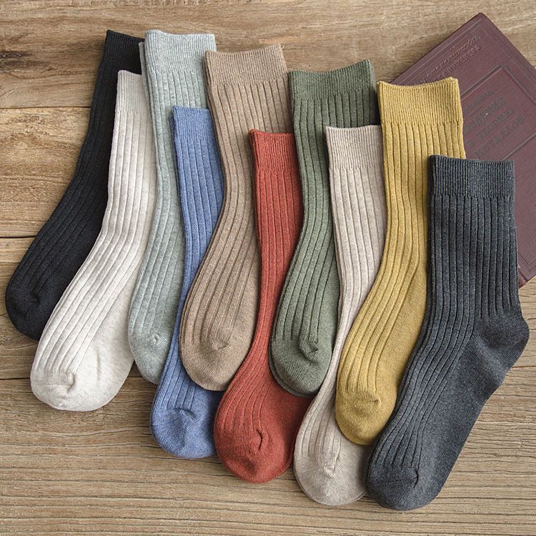 Tất vớ cổ cao trơn nam nữ vintage cotton dày đẹp phong cách Hàn Quốc DOVOHA T06