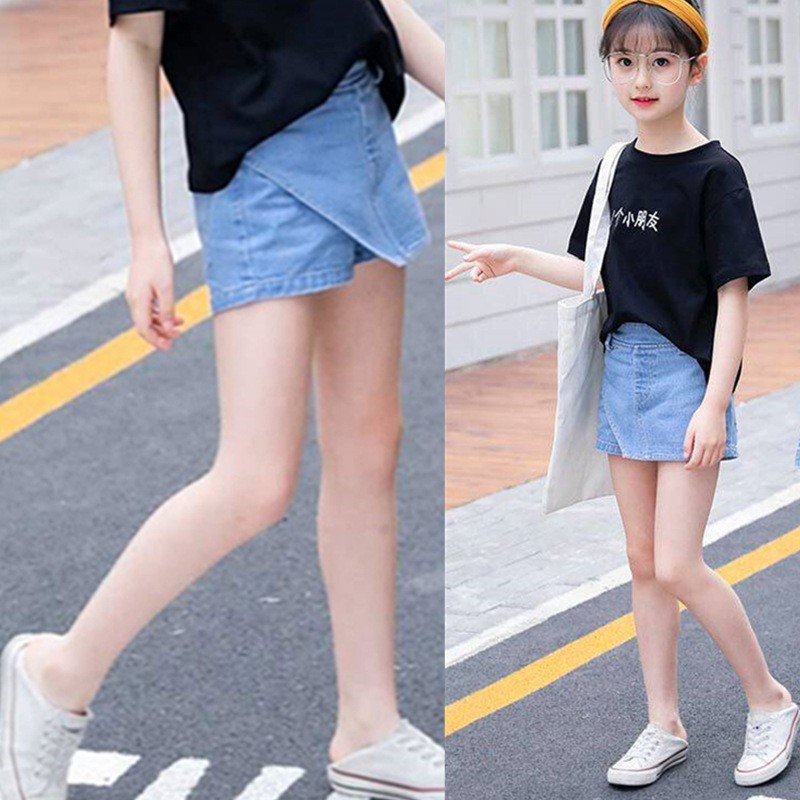 Quần Short Jean Giả Váy Thời Trang Xinh Xắn Cho Bé Gái 3-9 Tuổi