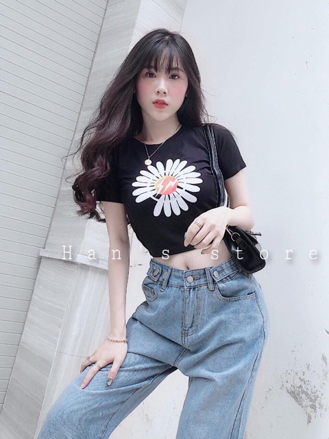 Áo Croptop In Hoa Ảnh Thật