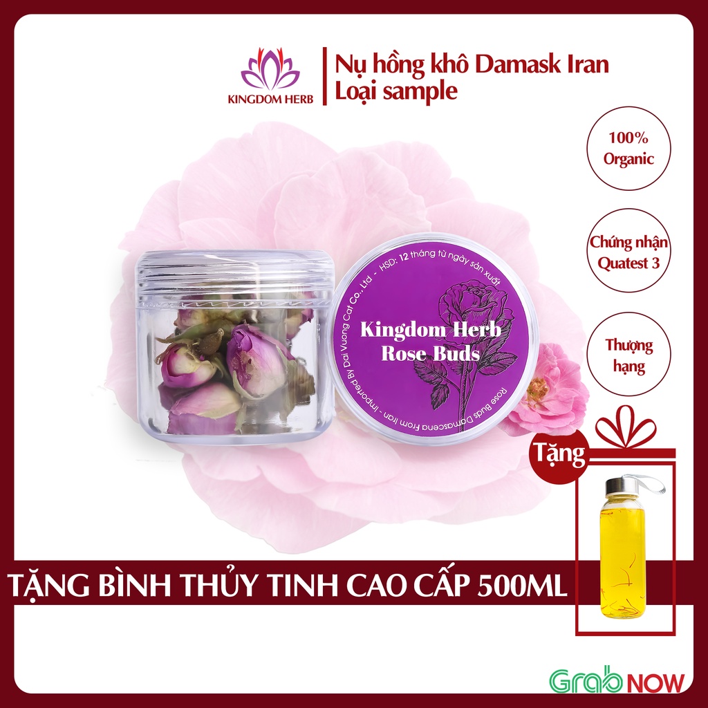 Nụ hoa hồng khô Kingdom thượng hạng, trà hoa hồng khô Iran - hộp mẫu thử 3g