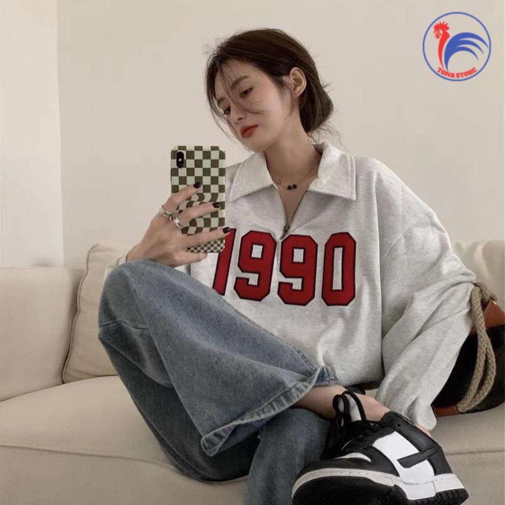 Áo sweater polo dài tay unisex dưới 80kg chất thun tonastore - Áo polo dài tay phối khóa cổ 1990 | BigBuy360 - bigbuy360.vn