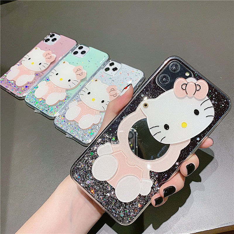 Ốp Điện Thoại tpu Kèm Gương hello kitty Cho iphone 15 14 13 12 11 pro max mini se 2020 x xs max xr 6 6s 7 8 plus