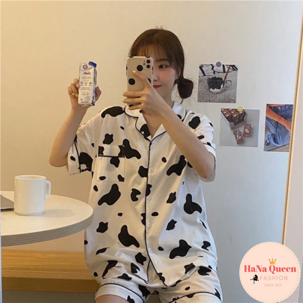 Bộ đồ pijama nữ mặc nhà cộc tay quần đùi họa tiết dễ thương