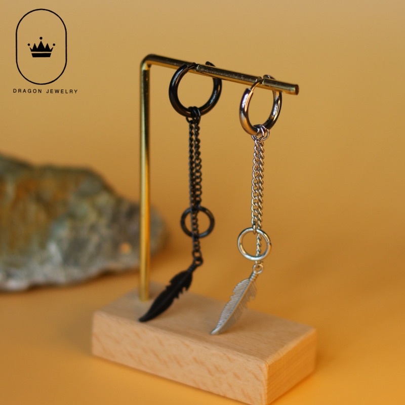 Khuyên tai nam nữ cá tính đẹp hot 2021 bông tai nam nữ dáng dài hoạ tiết lông vũ Dragon jewelry vietnam