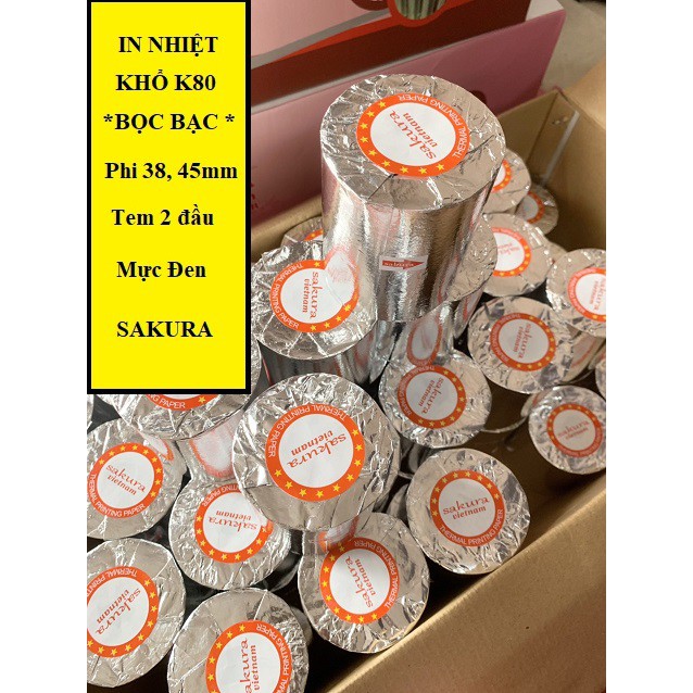 5 Cuộn giấy in nhiệt K80 phi 38 và 45 dùng cho máy POS, in hóa đơn bán hàng