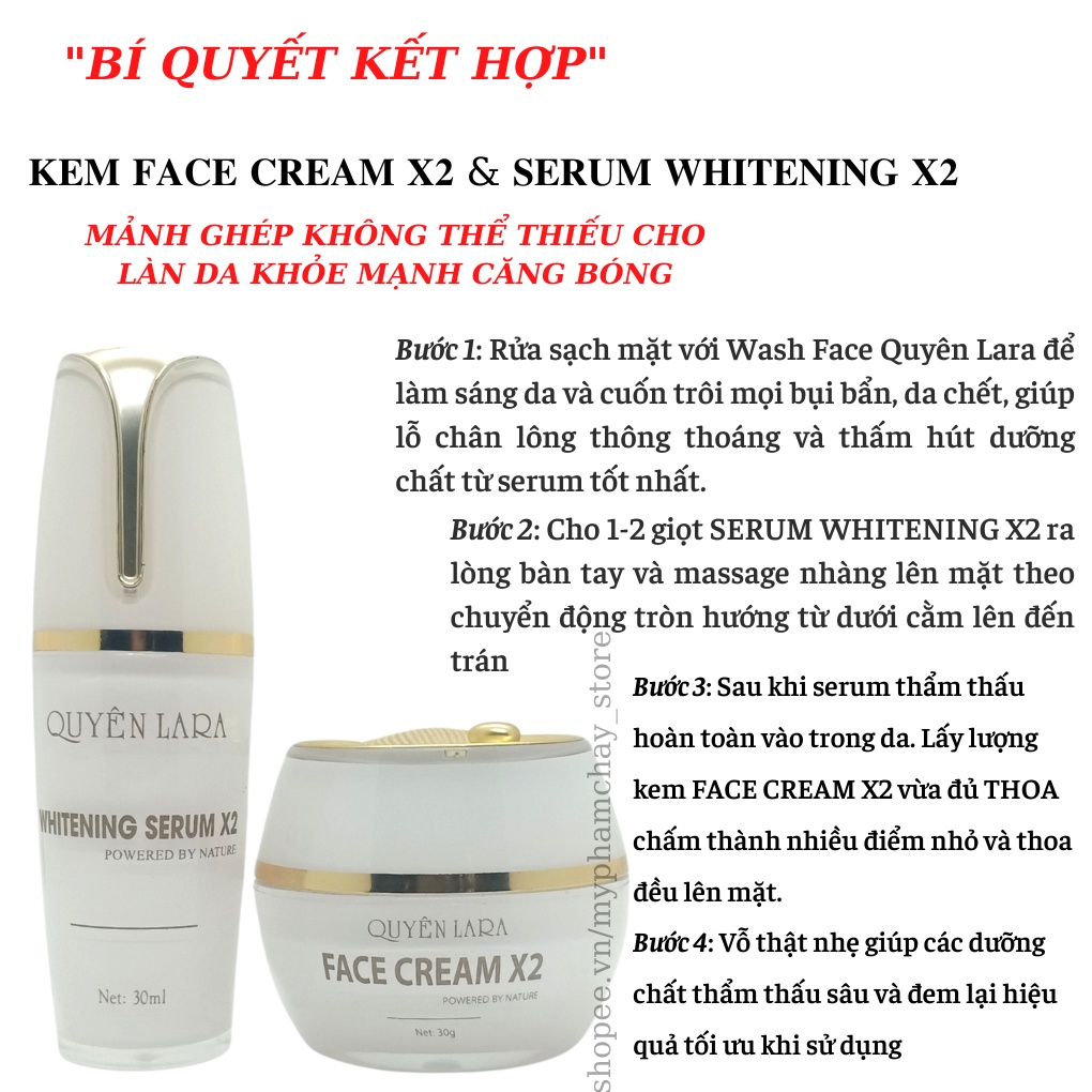 Serum Whitening X2 Quyên Lara Giúp Dưỡng Trắng Da,Căng Mịn Da-Giữ Ẩm-Ngăn Ngừa Lão Hóa Phục Hồi Cấu Trúc Da 30 ml