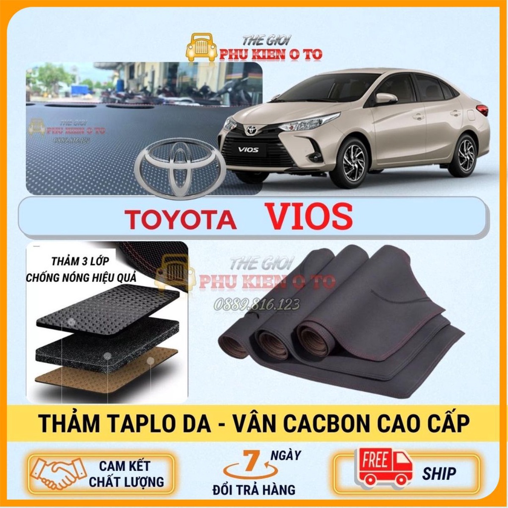 Thảm taplo Toyota VIOS 2014 - 2022 da Cacbon cao cấp, chống nóng ô tô hiệu quả