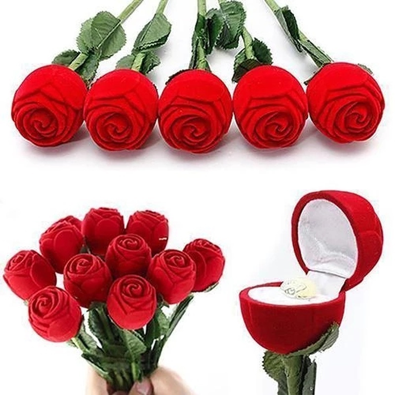 Hộp đựng nhẫn/ dây chuyền/ hoa tai kiểu dáng nhánh hoa hồng 3D lãng mạn cho lễ đính hôn/ đám cưới/ lễ tình nhân