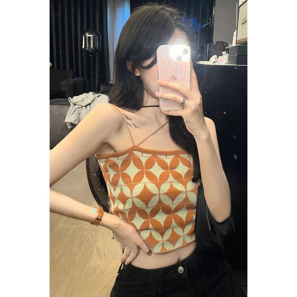 63658 Mùa Hè Phong Cách Mới Áo Yếm Dệt Kim Kẻ Sọc