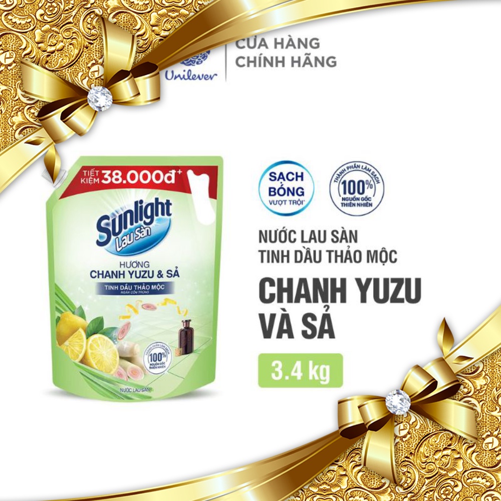 Nước Lau Nhà Sunlight Thảo Mộc Chanh YUZU và Xả Túi 3,4kg.