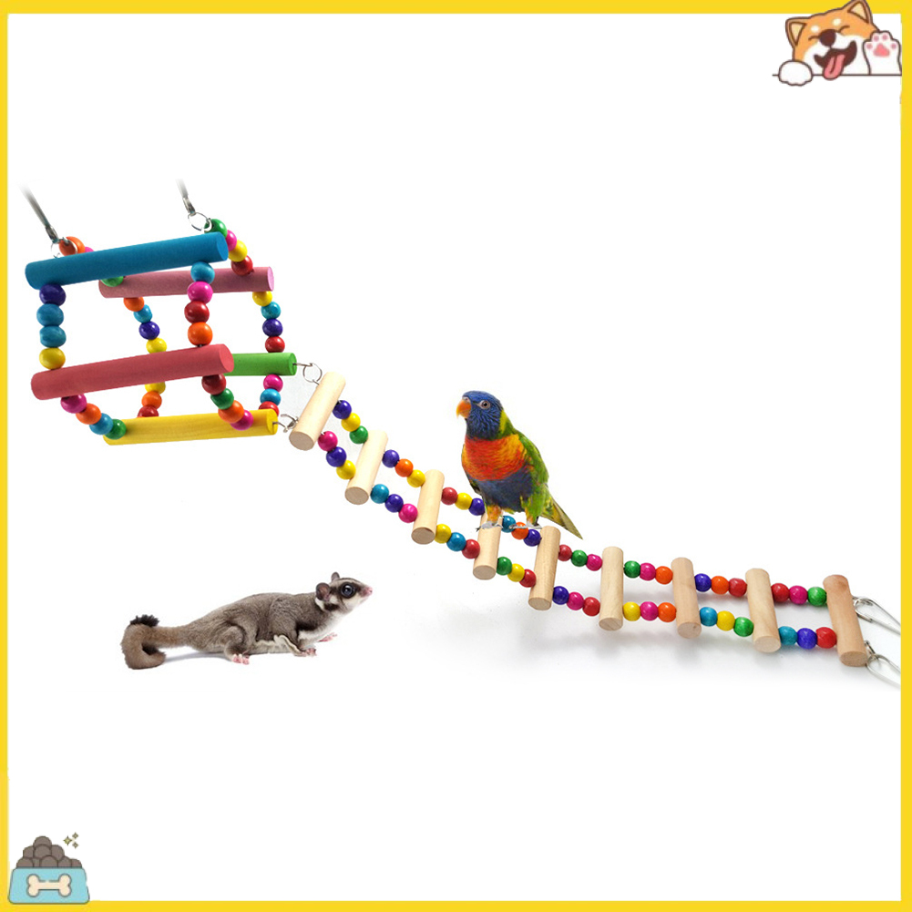 Đồ chơi dạng treo hình bậc thang bằng gỗ nhiều màu cho vẹt và chuột