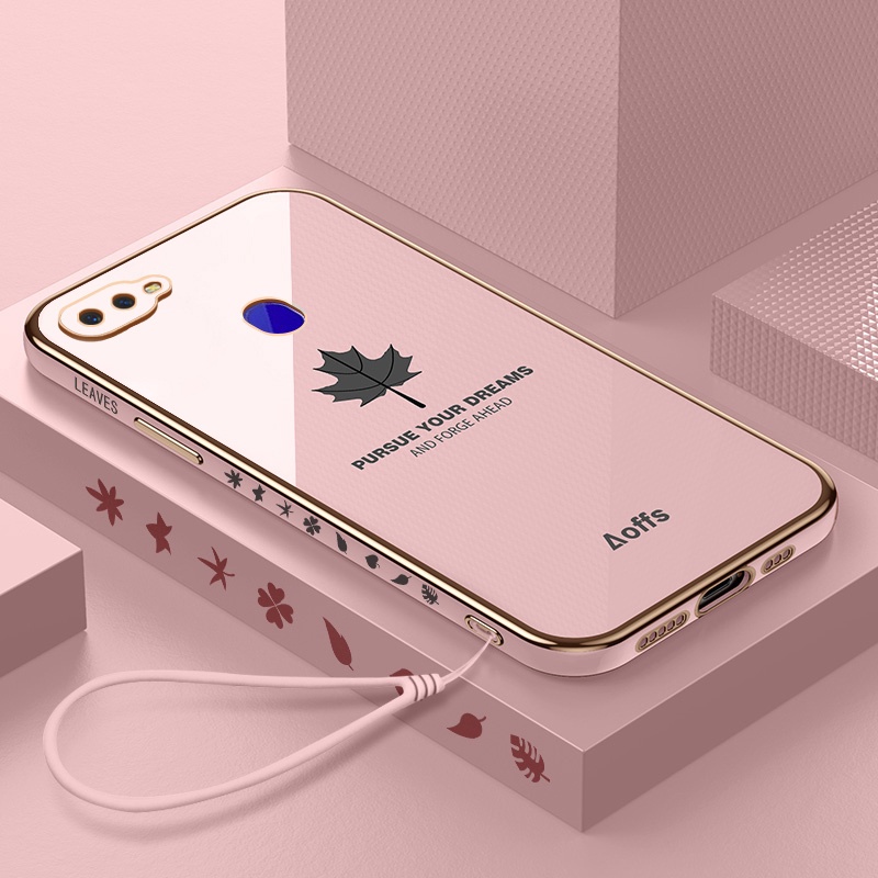 Ốp Điện Thoại Silicon Mềm Chống Rơi Họa Tiết Lá Phong Kèm Dây Đeo Dành Cho OPPO F9 A7X
