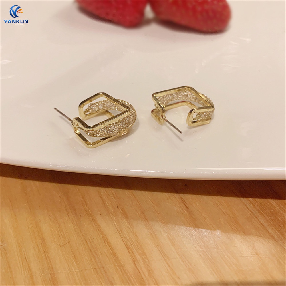 Khuyên Tai Hình Học Rỗng Mạ Vàng Thiết Kế Độc Đáo Thời Trang Cá Tính Chất Lượng Cao Mới