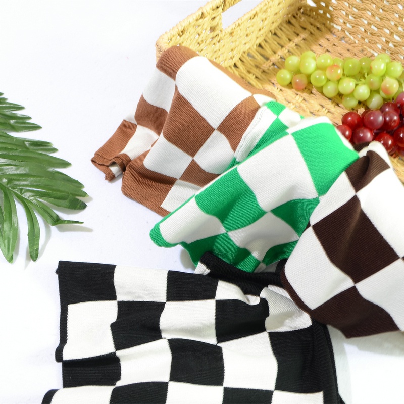 SUXI Áo Hai Dây Dệt Kim Ôm Dáng Kẻ Sọc Ca Rô Kiểu Retro Hàn Quốc