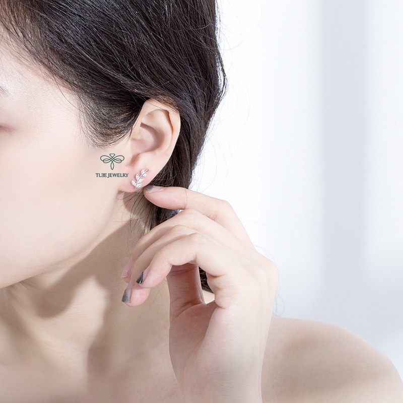Khuyên tai bạc nữ TLEE lá kẹp nạm đá xinh xắn Tlee Jewelry B0137