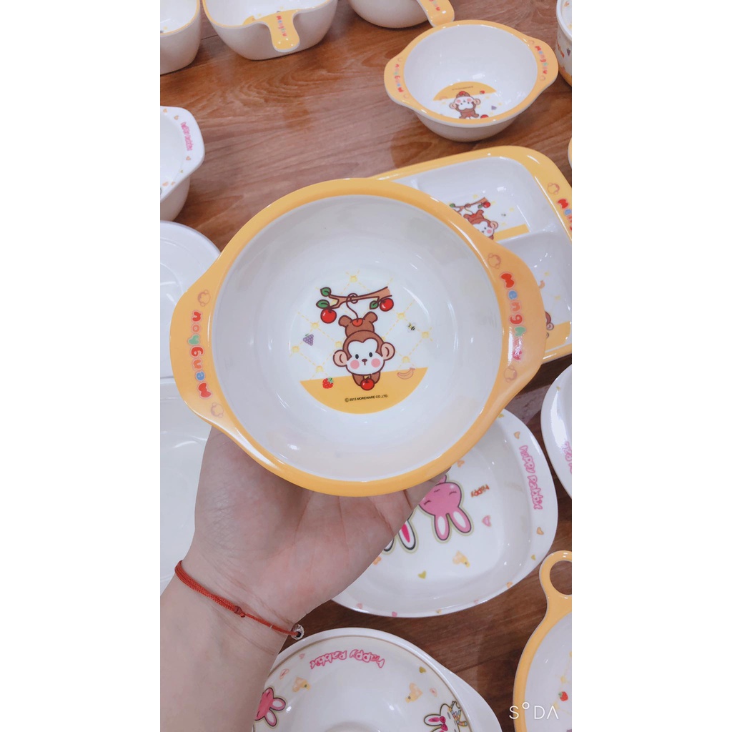 Bát ăn dặm có nắp đậy nhựa Fip cao cấp hình monkey cho bé