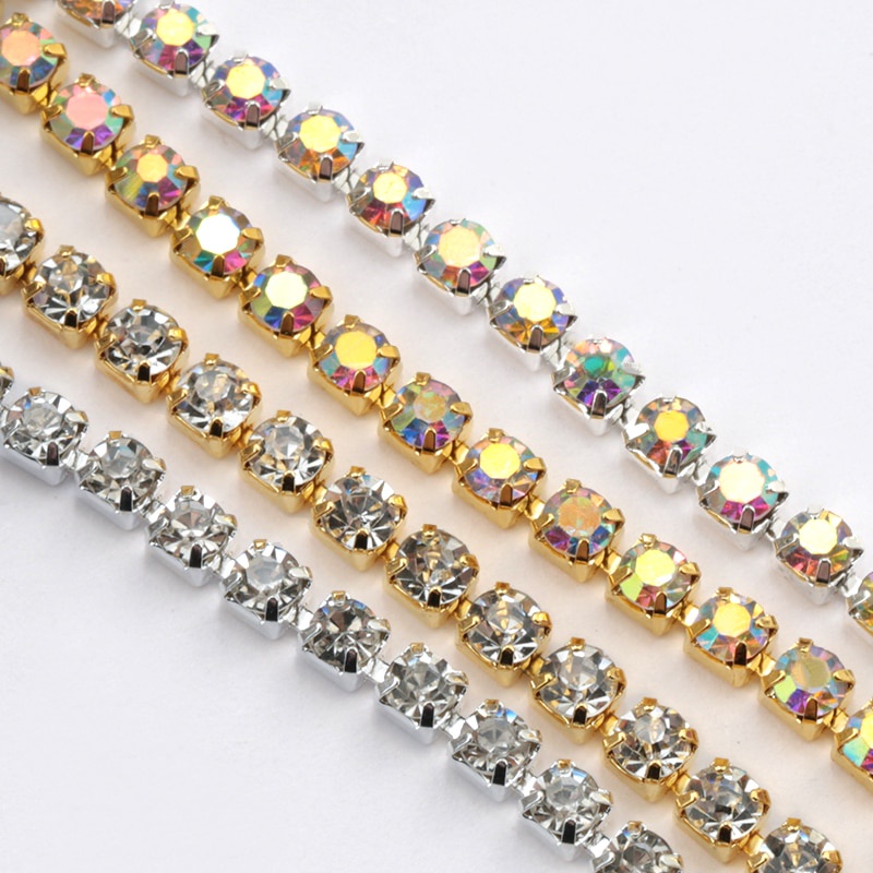 Cuộn Dây Chuỗi Đính Đá Pha Lê Lấp Lánh SS8-SS12 1Yard Dùng Trang Trí Quần Áo DIY