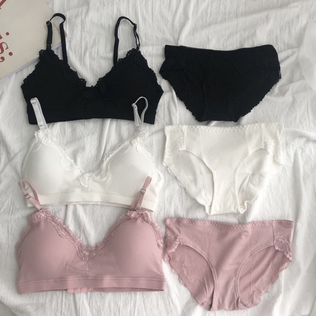 Bộ đồ lót nữ [FREESHIP], bộ đồ lót nữ cotton tăm mềm mịn mặc mát đệm mỏng cực thoải mái chất dày dặn | BigBuy360 - bigbuy360.vn
