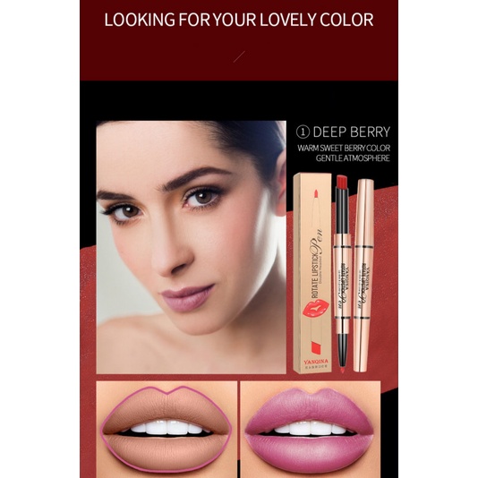 Son môi kiêm bút kẻ viền môi thiết kế hai đầu 2 trong 1 lâu trôi chống thấm nước LoveCC